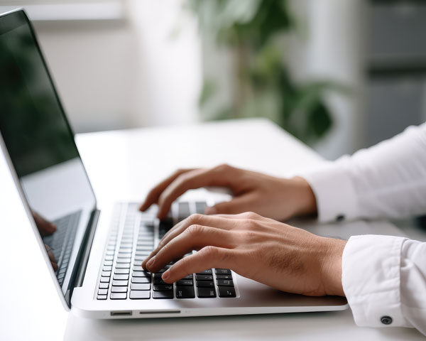 Foto von Händen die auf den Laptop tippen